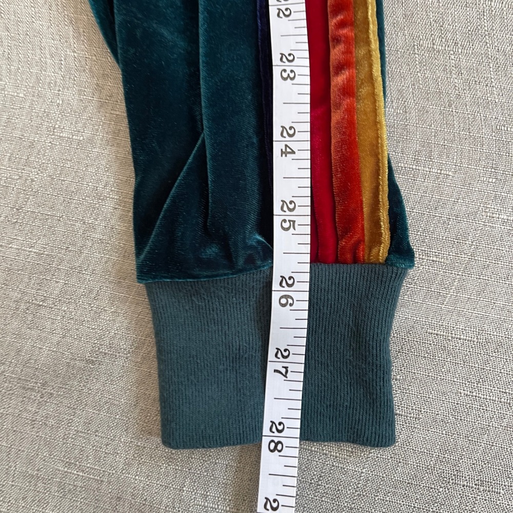 Aviator Nation Relaxed Velvet 5 Stripe Rainbow Sweatshirt Women XL Green $230 - Picture 9 of 13